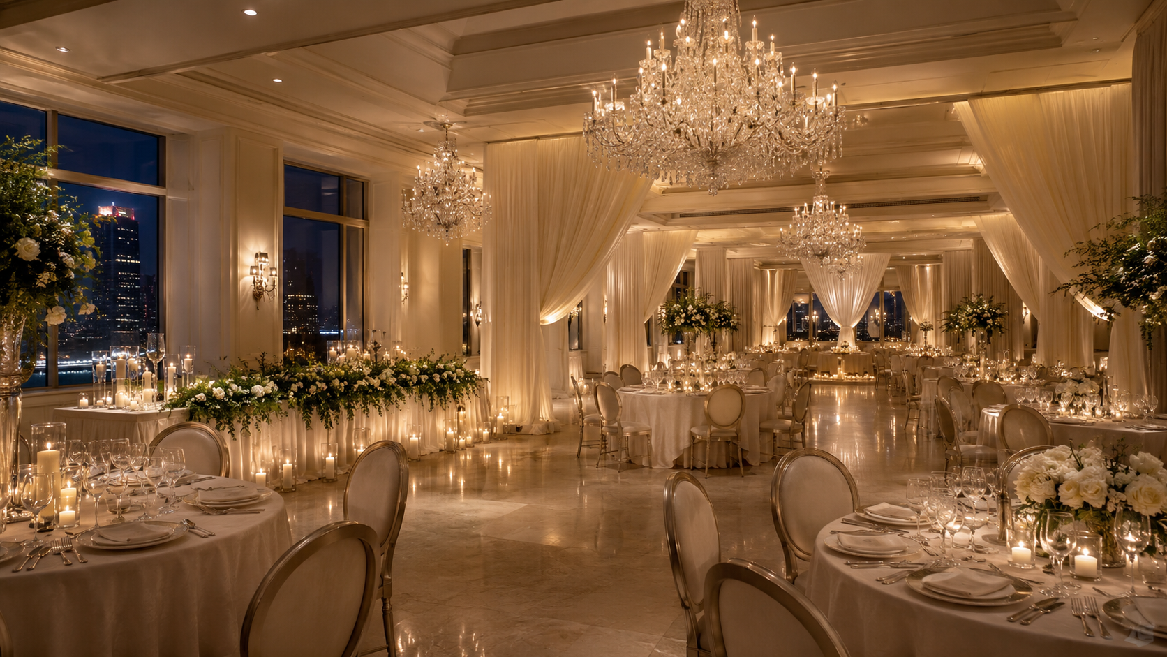 Elegant ballroom prepared for a formal celebration